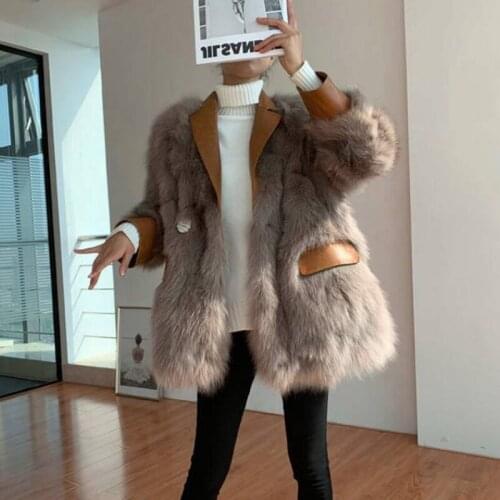 Fox fur Female winter fur coat Mid-length Loose Fashion faux fur coat fur jacket Suit collar Ladies warm jackets 2020