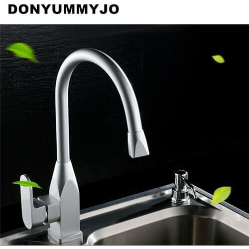 DONYUMMYJO Gold Kitchen Faucet Space Aluminum Gold Single Handle Hot Cold Water Vessel Sink Basin Tap Mixer Torneira Cozinha