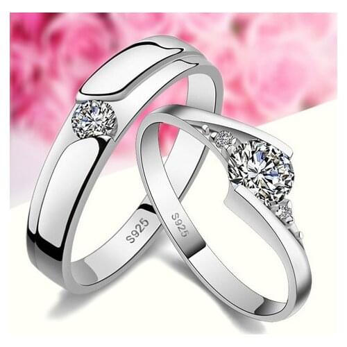1 Piece Fashion silver plated Crystal Rhinestone Couple Rings for Men/Women 925 Engraved Wedding Engagement Lovers Ring