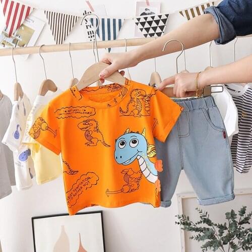 100% Cotton Clothing for Boys Cartoon Dinosaur Print Kids Clothing Sets Fashion Childrens Clothing O-neck Boys Clothes 1-5 Y