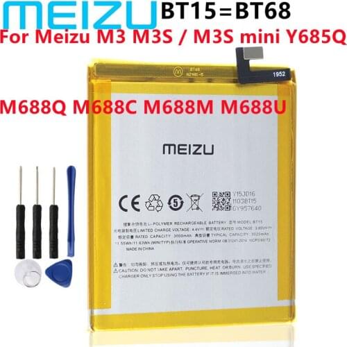 Meizu 100% Original 3020mAh BT15/BT68 Battery For Meizu M3 M3S / M3S mini Y685Q M688Q M688C M688M M688U Phone+Tracking Number