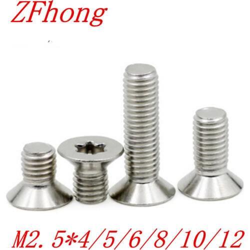 1000pcs SUS304 M2.5*4/5/6/8/10/12/16mm stainless steel flat head torx machine screw