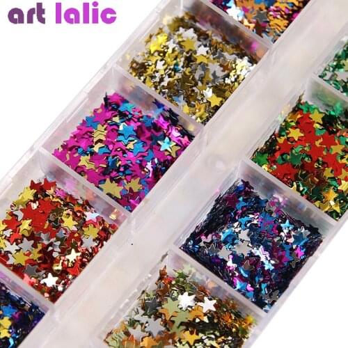 12 Grids/Box Nail Art Glitter Sequin Colorful Star 3D Flakes Paillette Nail Decorations Gel Nail Polish Manicure Accessories