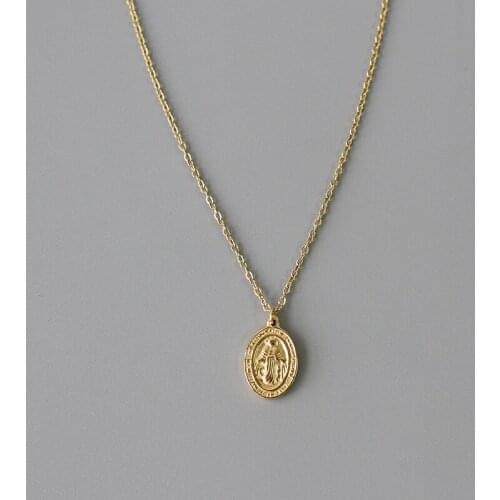 18K Gold Virgin Mary Oval Charm Pendant Clavicle Collares Para Mujer Handmade Choker Necklace with Gold Chain Portrait Charm