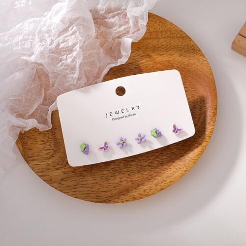 3pairs Purple Grape Flower Butterfly Stud Earrings Sets For Women Fashon Bijoux 2021 Summer New Sweet Small Earings Brincos