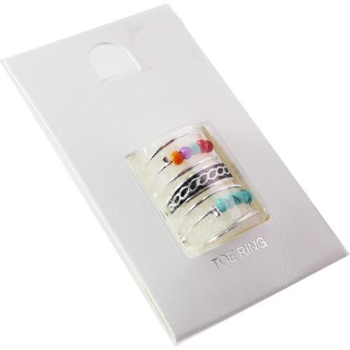 3Pcs/Set Foot Joint Colorful String Beads Rings Retro Bohemia Female Carved Flower Toe Rings Open Cuff Boho Beach Jewelry