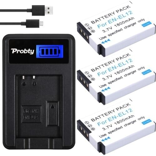 3Pcs PROBTY EN-EL12 ENEL12 EL12 Battery + LCD Charger for Nikon Coolpix S9700 S9500 S9400 S9300 S9100 S8200 S8100 S8000 S6300
