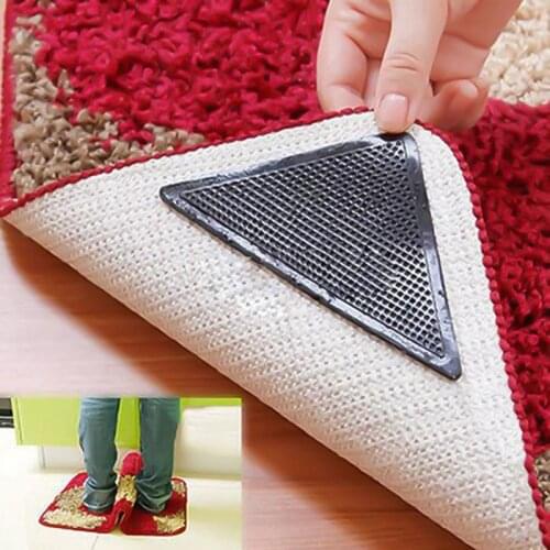 4Pcs/lot Triangle Reusable Anti-skid Rubber Mat Non Slip Patch Mat Washable Rug Gripper Stopper Tape Sticker Black Corners Pad