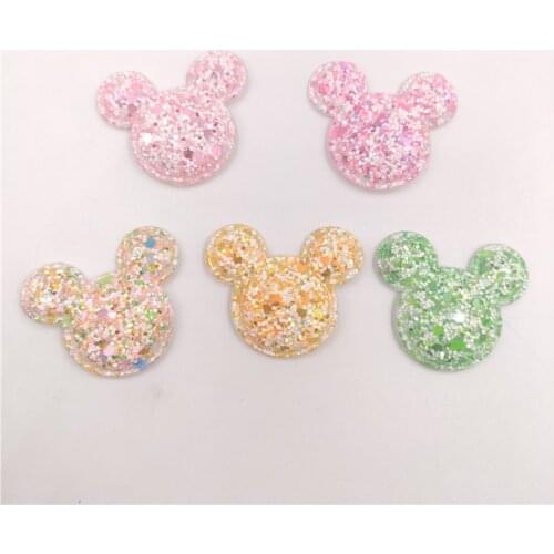 50Pcs/Lot 4CM Sequin Shiny Mouse Head Padded Appliques For Headwear Decoration Handmade Hair Clip Accessories