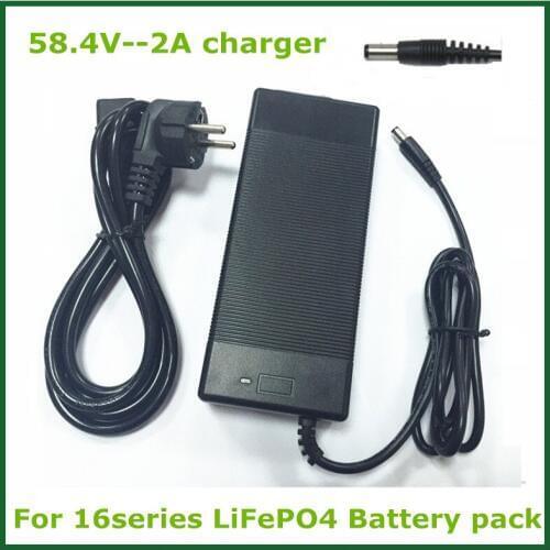 58.4V2a lifepo4 battery charger for 16Series 16*3.2V lifepo4 battery pack with LED light shows charge state good quality