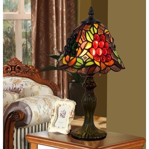 American Creative Vintage Tiffany Colored Glass Bedroom Bedside Grape Creative Personality Grape 20cm Small Desk Lamp