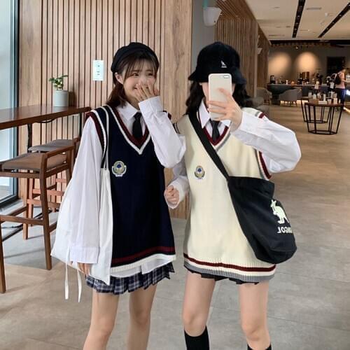 White Shirt Womens Sweater Vest Two-Piece JK Uniform JK Sweater Coat japanese school uniform sweaters school girl