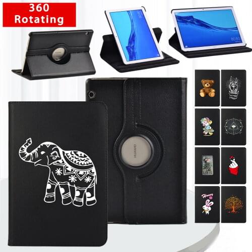 Tablet Case for Huawei MediaPad T3 10 9.6"/T5 10 10.1" 360 Degree Rotating Stand Leather Protective Case with Cartoon Pattern