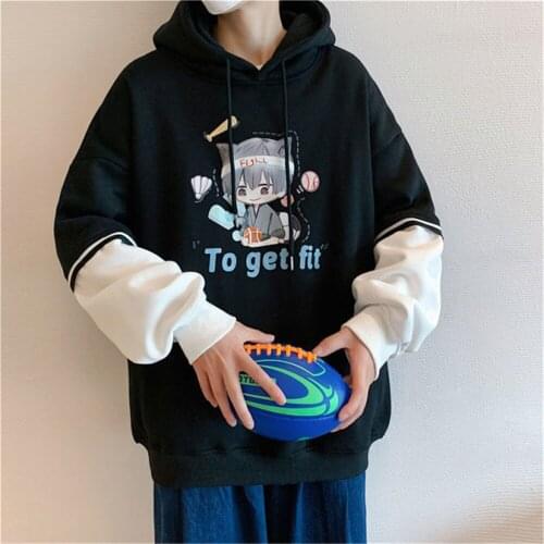 Black Patchwork Hoodie Sweatshirt Men Casual Funny Hip Hop Japan Gothic Hoodie Streetwear Clothing Tops Coat Cute Winter Hoodies