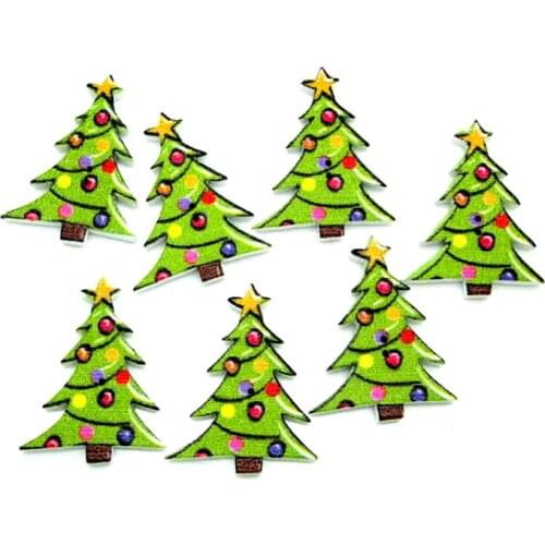 50pcs Mixed Wooden Christmas Tree Buttons For Clothing Needlework Scrapbooking Wood Botones Decorative Crafts Diy Accessories