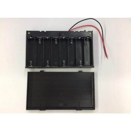 Two Wire Leads ON/OFF Switch Black 8 x 1.5V AA Battery Case Holder Enclosed Box