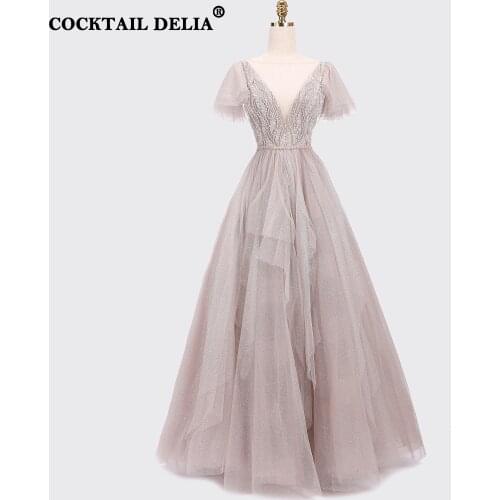 Purple V-Neck Sparkly Crystal Evening Dresses Long Luxury Ceremony 2021 Party Gowns For Women Celebrity Elegant Ball Sleeves