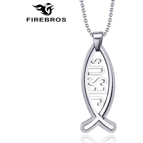 FIREBROS New Silver Color Titanium Stainless Steel Jesus Fish Amulet Pendant Necklace Men Women Cheap Jewelry Gift Dropshipping