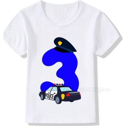 Boys Police Car 1-9 Birthday Number Print T Shirt Children Birthday Boy Policeman T-shirts Boy&Girl Funny Gift Tshirt Present