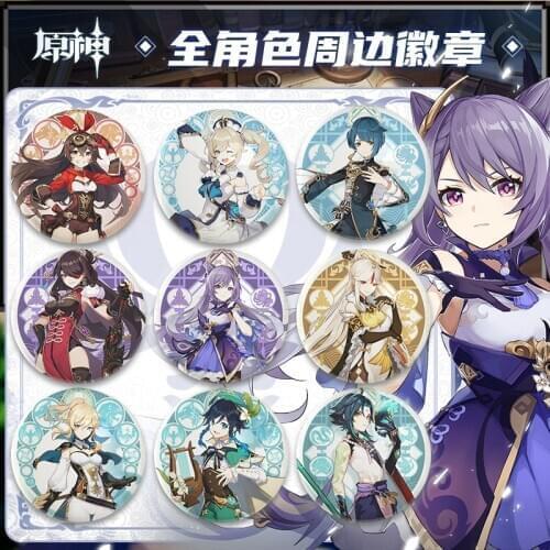 Game Genshin Impact Enamel Brooches Roung Shape Safe-pin Design Mond‘stadt Lapel Pin Jewelry Clothing Deco Trinket Accessory NEW