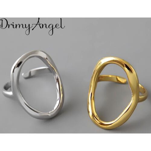 Personality Fashion Vintage Silver Color Irregular Circle Rings For Women Punk Girls Open Resizable Rings