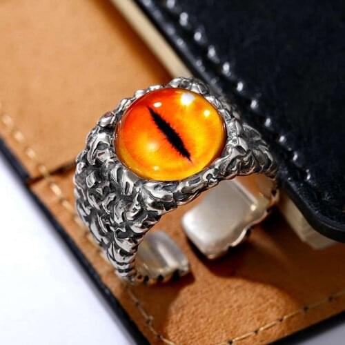 Punk Vintage Demon Dragon Claw Evil Eye Ring Blue Purple Devil Eyeball Male Finger Men Rings Jewelry Stone Halloween Gift