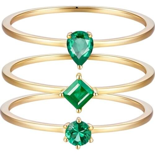 Emerald pure gold girls three piece ring pattern wearing high grade jewelry custom series womens noble jewelry