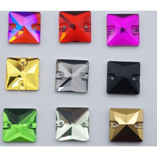 Square shape flat back with two holes glass Crystal Sew on rhinestone crystals bead wedding dress shoes bags diy trim BW077
