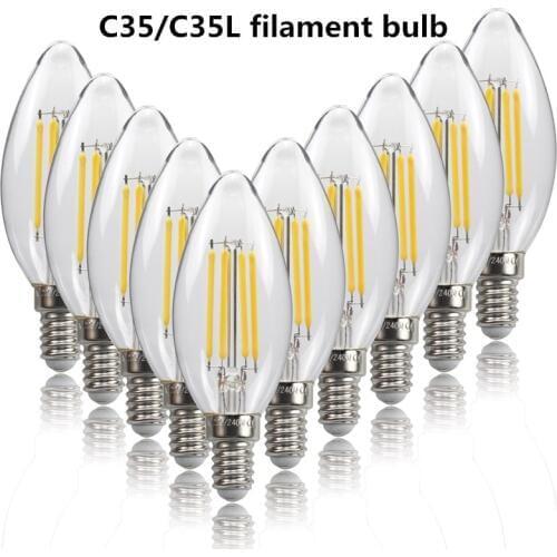Edison Bulb Vintage Retro Decor Incandescent Ampoule 40W 220V C35 C35L 2W 4W 6W Candle LED Filament Light Bulb for Chandelier
