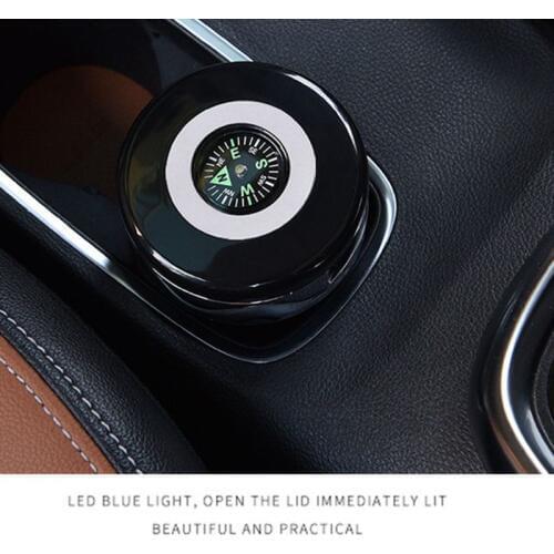 Easy Clean Up Detachable Car Ashtray with Lid Compass LED Light and Lighter T8WF