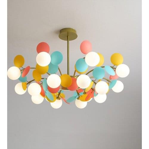 Modern White Glass Ball Chandelier Living Room Bedroom Restaurant Color Metal Childrens Room LED Nordic Warm light Pendant Lamp