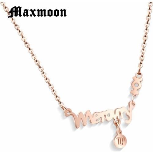 Maxmoon Polished Stainless Steel 12 Zodiac Symbol Constellation Astrology Horoscope Virgo Pendant Necklace Gifts