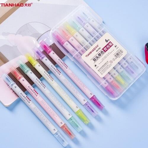 Cute Double-headed Monochrome Highlighter Pen Set Hand Account Graffiti Painting Note Pen Important Marker Pen Stationery Gifts
