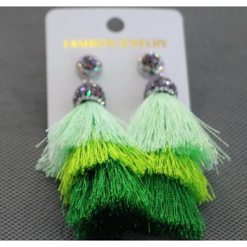 Cingesto factory 2017 Fashion Three Tiered Tassel Rope Fan Festival Tassel Earrings , BOHO Drop Earrings Gypsy Wholesale Jewelry