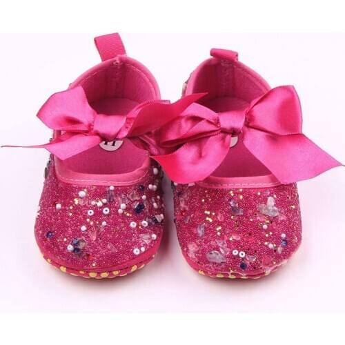 Soft Sole Pearl Baby Shoes Butterfly Knot Baby Girl Shoes For Newborn 0-12M Toddler Moccasins Baby First Walkers F9