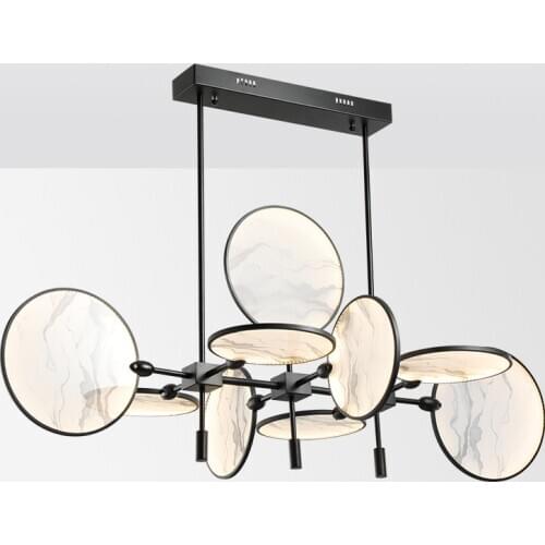 New Chinese style designer Chinese dining room study tea room fan landscape iron soft decoration project led Chandelier