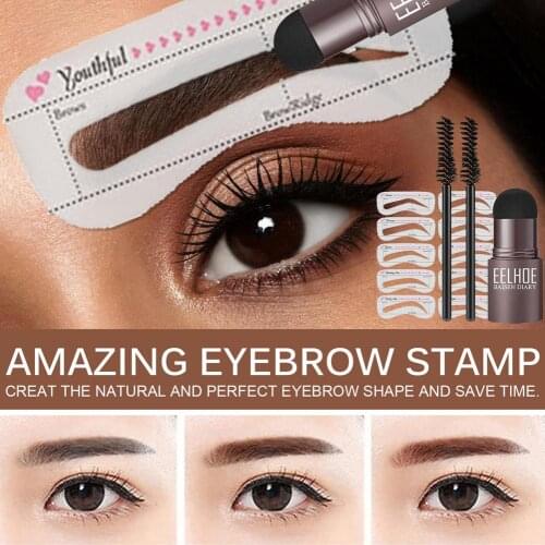 One Step Eyebrow Stamp Shaping Kit Eye Brow Gel Stamp Makeup Kit With Reusable Eyebrow Stencils Eyebrow Brushes Makeup Powder