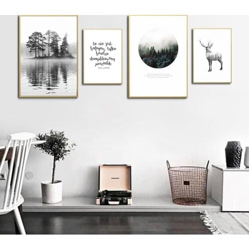 Simple Abstract Forest Landscape Map English Word Animal Deer Canvas Painting Print Poster Picture Wall Home Decoration A2 A3 A4