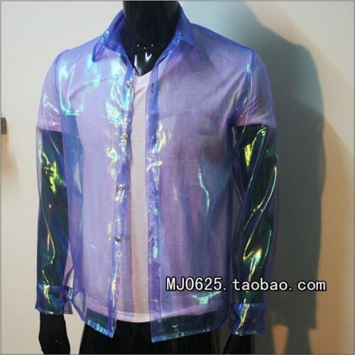 RARE Fashion MJ Michael Jackson This is it Punk Bule transparent shirt Show Performance