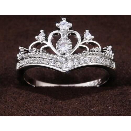 Luxury Sparkle Creative Inlaid Zircon Ladies Crown Wedding Ring Classic Fashion Prom Gift Hand Jewelry