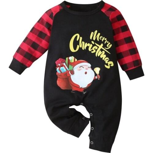 Christmas Newborn Baby Girls Boys Romper Long Sleeve Jumpsuit Autumn Santa Claus Print Plaid Patchwork One Piece Rompers