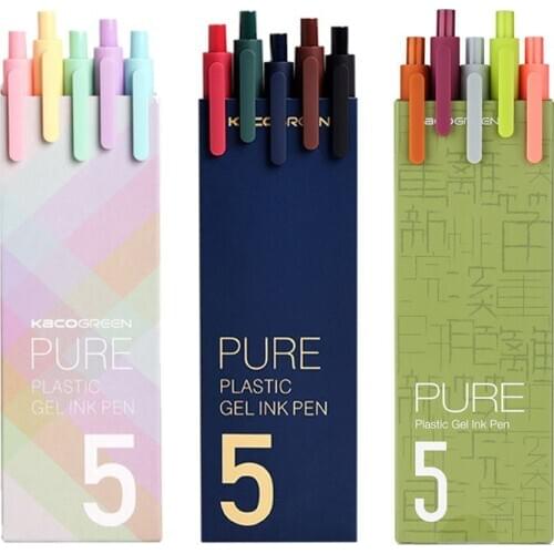5pcs/pack KACO Gel Pen Sign Pen Cololful 0.5mm Ballpoint Pen Color Ink Refill Durable Signing Pen Vintage ABS Plastic Smooth Ink