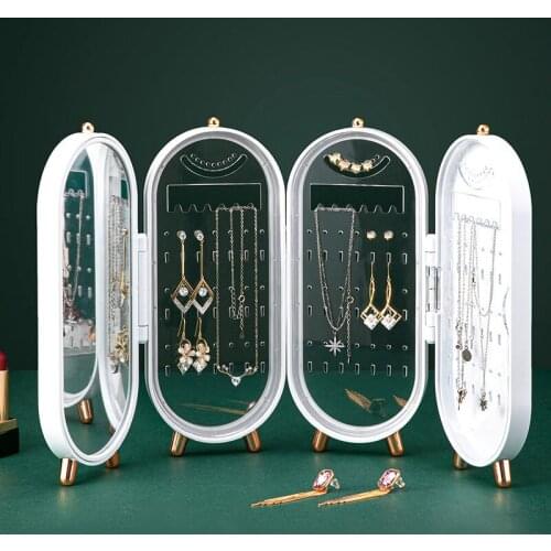Jewelry Storage Box Earrings Display Stand Bracelet Necklace Organizer Foldable Portable Plastic 4 Doors 240 Holes Large
