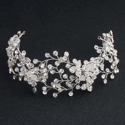 SLBRIDAL Crystals Rhinestones Pearls Flower Leaf Wedding Hairband Headband Bridal Headpieces Hair accessories Bridesmaids