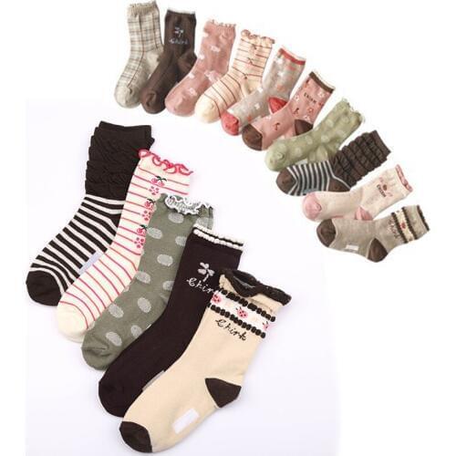 W092 Free shipping 4-12 year-old girl pure cotton socks child students socks cherry flowers paragraph 10 pairs of group