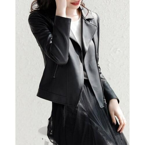 2021 Fashion Women Genuine Leather Jacket Women Casaul Sheepskin Coat Short Motorcycle Streetwear Clothes Coat Chaquetas WPY3314