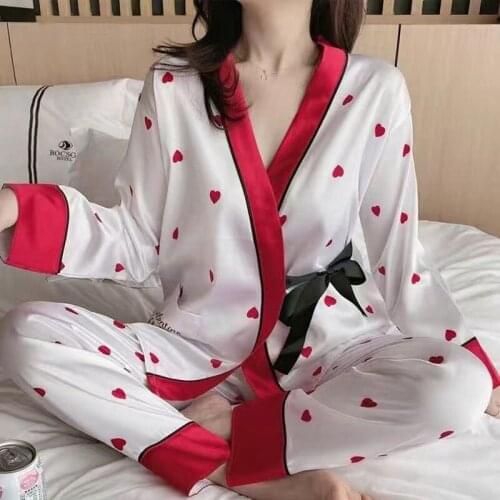 Womens Sweet Pajamas Long Sleeves kimono Shirt Long Pant 2Piece/Suit Hot Women Cartoon Pyjamas Mom Fashion Homewear