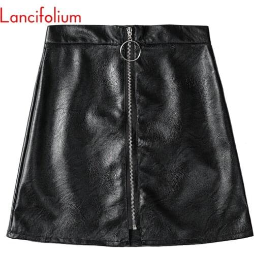Y2k E Girl Black Korean Kawaii Harajuku Punk Alt Gothic Skort High Waist PU Zipper Leather Bodycon Pencil Mini Skirts Women 2021
