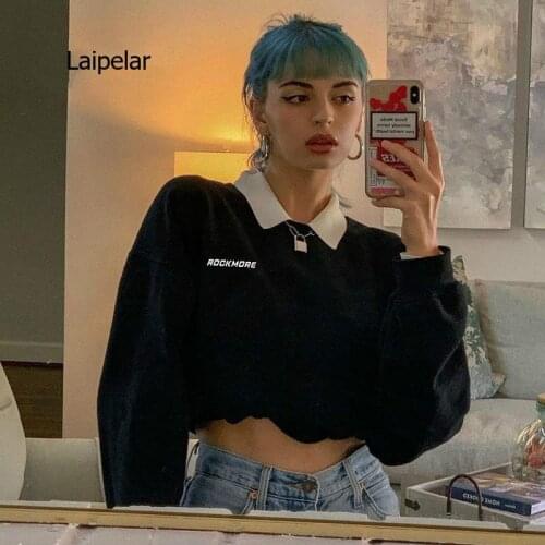 Color Contrast Lapel Small Embroidery Loose Short Sweater Womens Clothing Autumn and Winter of 2021