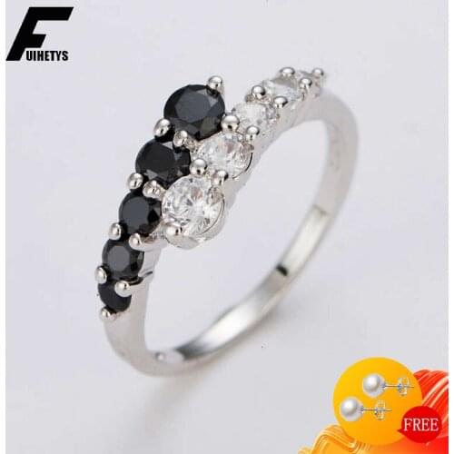 Fashion Women Ring 925 Silver Jewelry with Obsidian Zircon Gemstones Finger Rings for Girl Wedding Engagement Party Accessories